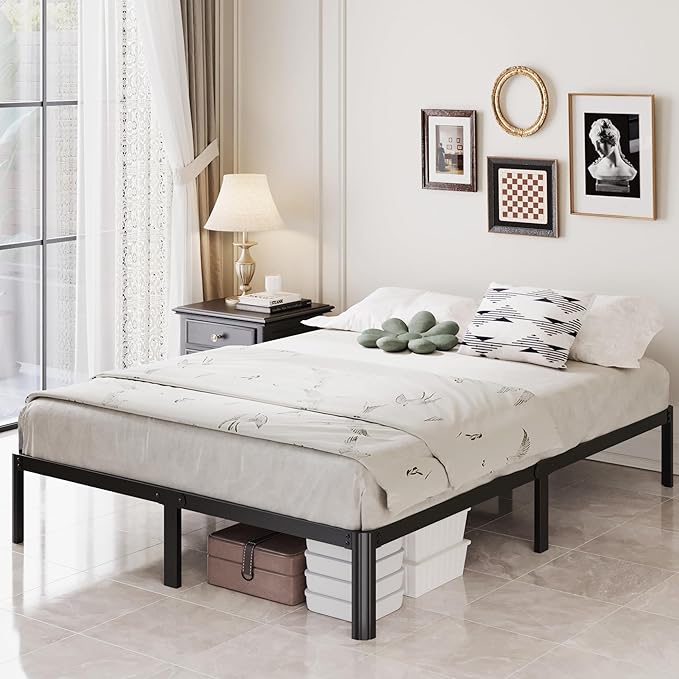 10 Inch Queen Bed Frame with Rounded Corner Legs, 2000 LBS Heavy Duty Metal Queen Platform Bed Frame with Steel Slats Support, No Box Spring Needed, Noise Free, Easy Assembly