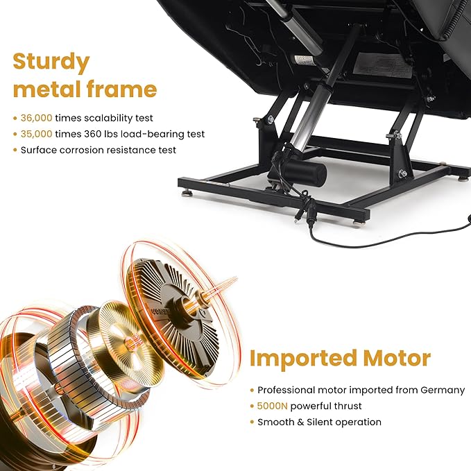 PARKOL Large Breathing Leather Infinite Position Power Lay Flat Lift Recliner Chairs for Elderly, Dual Motor with Massage and Heating,Extended Footrest,USB & Type-C Port and Remote,Black