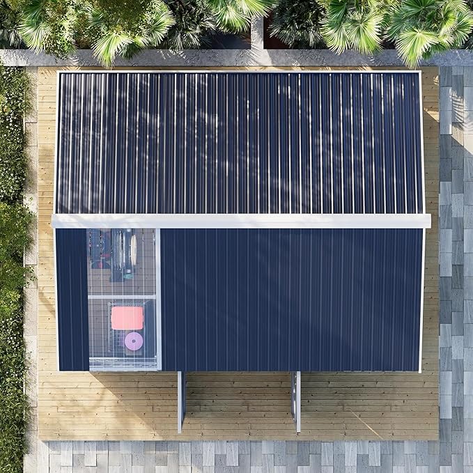 Restland 12x10 FT Outdoor Storage Shed Reinforced Frame Metal Shed with Clear Roof, Air Vent & Lockable Door Large Garden Tool Storage Sheds for Backyard, Garden, Lawn