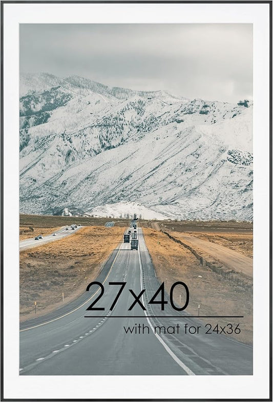 27x40 Metal Picture Frame For Wall With Mat For 24x36, 27''x40'' Aluminum Photo Frames With Tempered Glass For Home Decor, Minimalist Modern Poster Frame Horizontal And Vertical Formats, Black