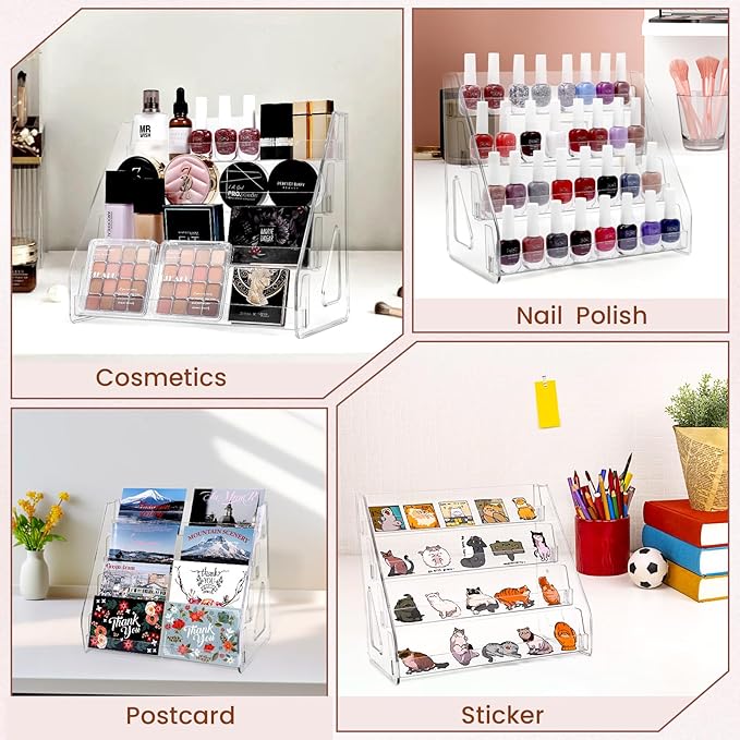 2 Pack 4 Tier Sunglass Organizer Eyeglass Display Stand Case, Nail Polish Organizer Holder Rack, Glasses Tabletop Makeup Stand Snap in Assembly for Home, Salon, Retail