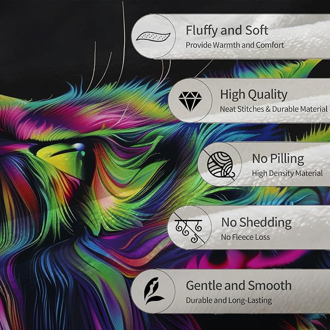 Colorful Cat Blanket - Ultra Soft, Fluffy, Lightweight Flannel Throw Blankets for Couch, Bed, Travel, Outdoor - Cozy, Fuzzy Home Decor, for Adults Kids Women Girls, All Season 80×60 in