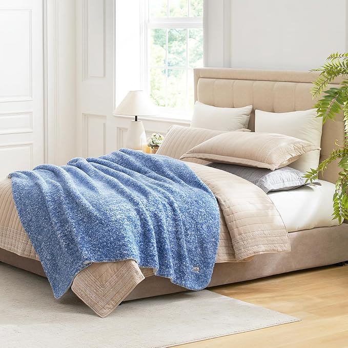 Cozy Bliss Ultra Soft Reversible Double Sherpa Sided Blanket, Fluffy Thick Warm Plush Fuzzy Blanket for Couch, Bed and Gifts (Mottled Navy Blue, 60" x 80")