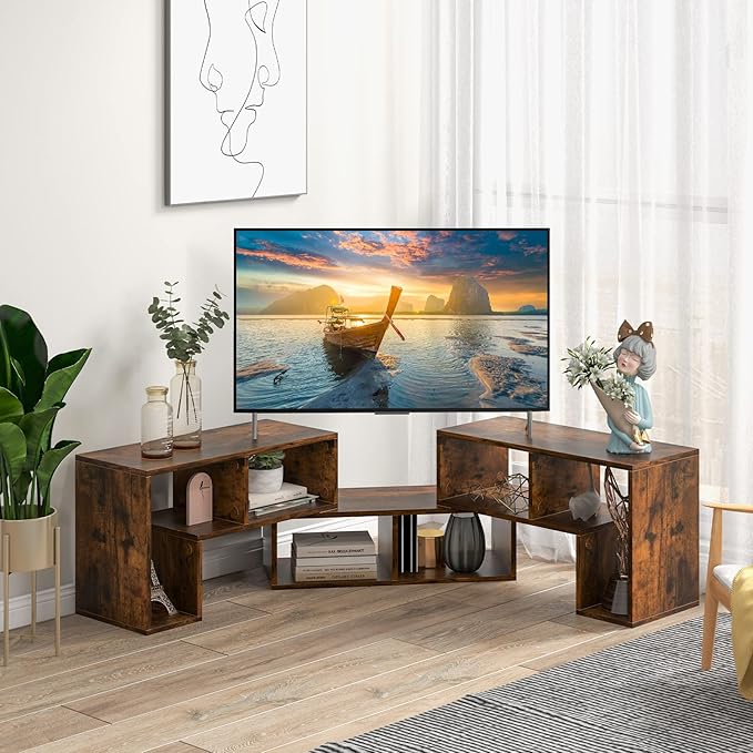 KOTEK TV Stand for 50 55 60 65 Inch TV, 3 Pieces Free Combination Bookshelf Organizer, TV Console Table with Open Storage Shelves, Modern Entertainment Center for Living Room, Bedroom