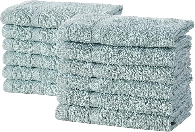 CLOROX Bleach Friendly, Quick Dry, 100% Cotton Washcloths (12" x 12"), Highly Absorbent Soft Lightweight, Ideal for Everyday Use, Easy to Wash (12 Pack, Mineral Blue)