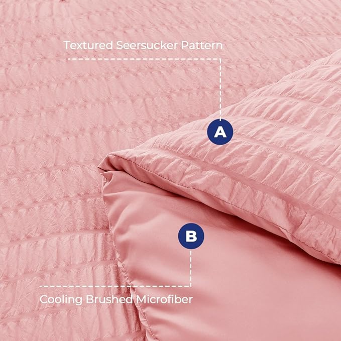 HYMOKEGE Rose Pink Twin XL Comforter Set Seersucker 5 Pieces, All Season Luxury Bed in a Bag for Bedroom, Bedding Set with Comforter, Sheets, Pillowcase & Sham