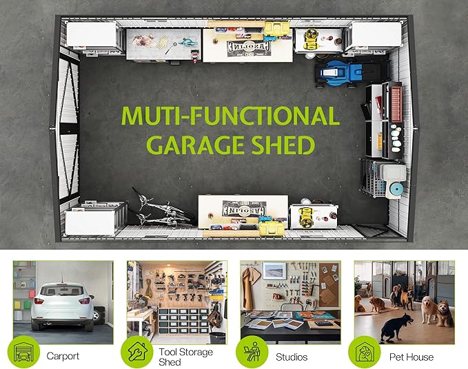 Jocisland 13.2x20.7x8 FT Heavy Duty Carport, Metal carport with 2 Lockable Doors & 4 Windows, Carport Canopy for for Truck, Car, Garbage Can, Tool, Lawnmower, Dark Gray