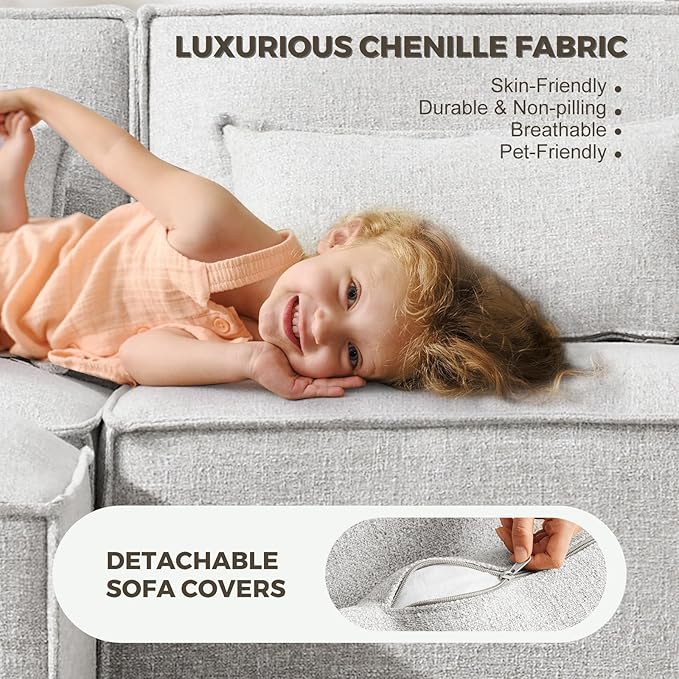 ELUCHANG Oversized Accent Chair with Ottoman,Modern Boucle Sofa Chair with Strong Wood Frame,High Supportive & Soft Sponges Comfy Upholstered Armchair Reading Chairs for Apartment,Light Grey