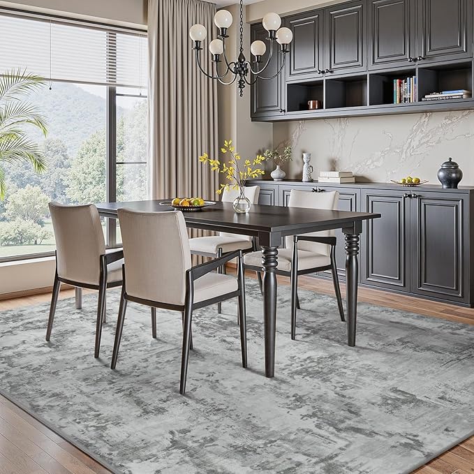 tchdio Area Rug 6x9 Grey Rugs for Living Room- Abstract Soft Living Room Rug-Non Slip Carpet-Machine Washable Rug for Bedroom Dining Room Home Office Modern Rugs Light Grey/Brown/Beige