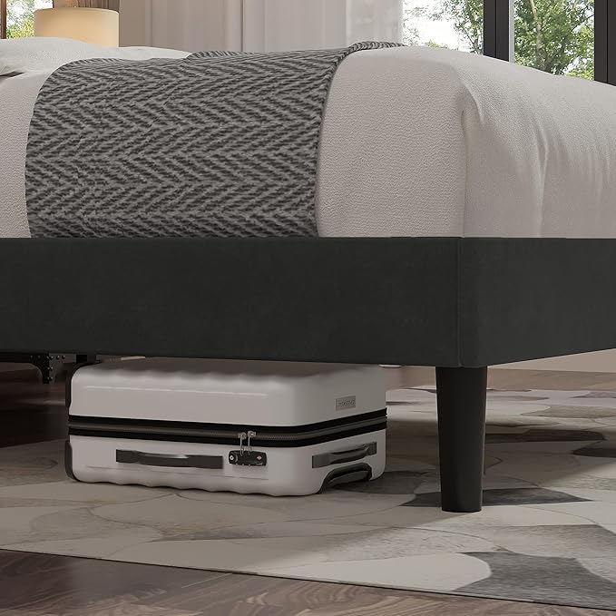 VECELO Full Size Bed Frame with Upholstered Headboard, Velvet Platform Bedframe Mattress Foundation, Strong Wood Slat Support, No Box Spring Needed,Grey