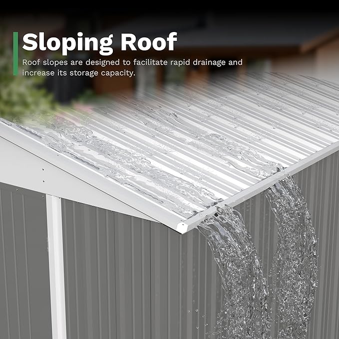 Patiowell 10x14 FT Outdoor Storage Shed, Large Metal Garden Shed with Lockable Door and Sloping Roof, Outside Steel Utility Tool Sheds for Backyard Lawn Garden Patio, Grey