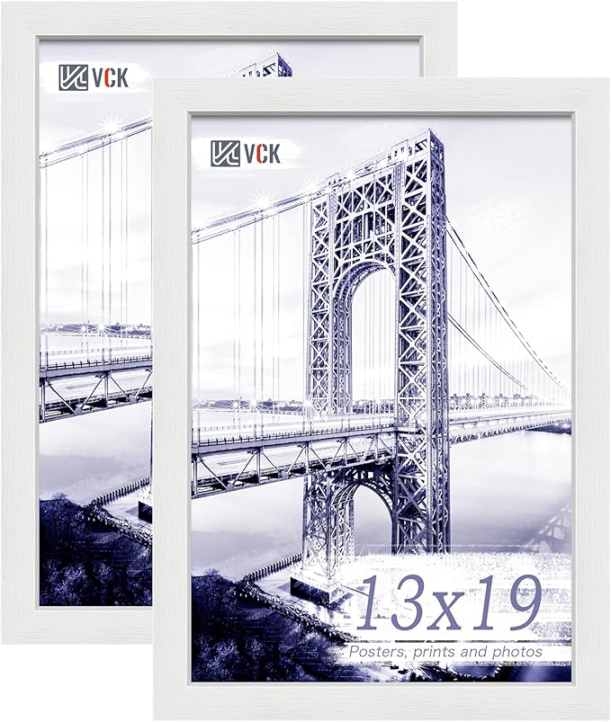 VCK 13x19 Poster Frame 2 Pack, Solid Wood White Picture Frames with Exclusive Woodgrain, Wall Gallery Frame
