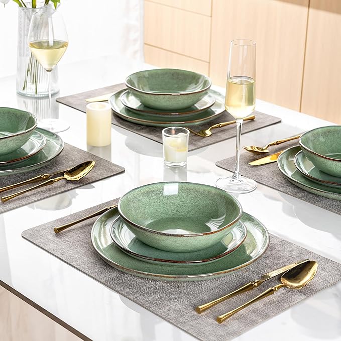 AmorArc Ceramic Dinnerware Sets,Handmade Reactive Glaze Stoneware Plates and Bowls Set,Highly Chip and Crack Resistant | Dishwasher & Microwave Safe Dishes Set,Service for 4 (12pc)