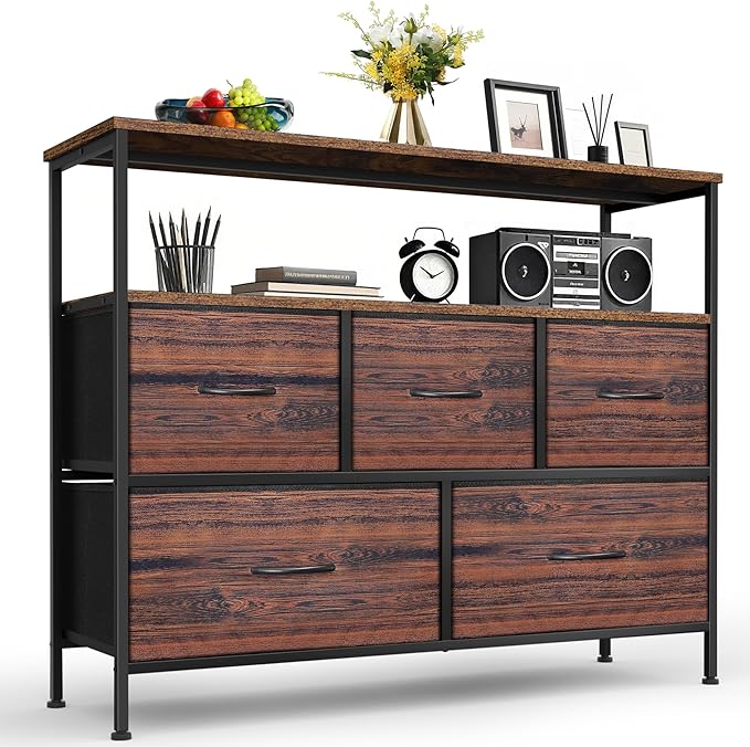 TV Stands for 42 inches TV, TV Stands for Living Room, Entertainment Center with Storage, TV Console with Open Shelves (Brown and Rustic Brown)