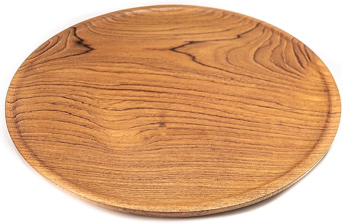 Rainforest Bowls Set of 2 12" Round Javanese Teak Wood Dinner Plates- Perfect for Everyday Use- Hot & Cold Friendly, Ultra-Durable, Premium Wooden Plates- Handcrafted by Indonesian Artisans
