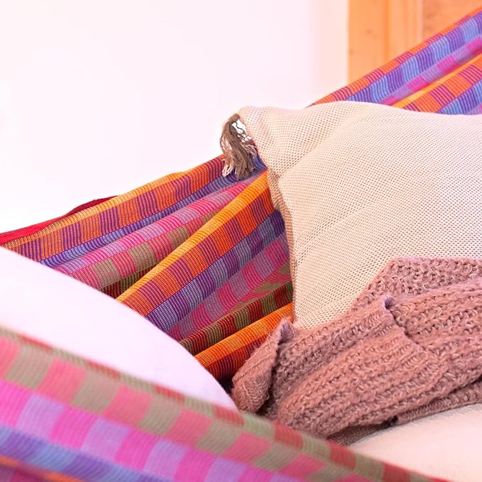 La Siesta® Flora Classic Organic Cotton Hammock - Indoor Outdoor Hammock, Patio Bed Tree Portable Hammock, 2 Person Double Hammock - King, Flower