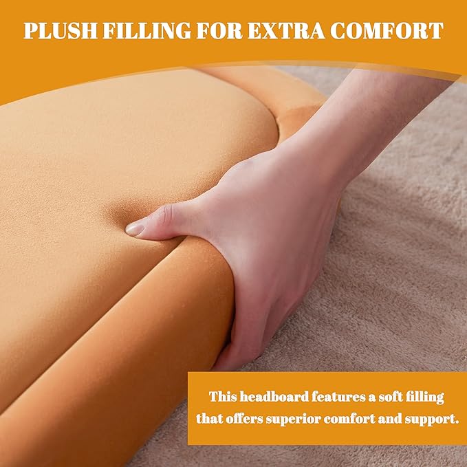 Velvet Fabric Headboard for King Size Bed, Upholstered King Headboard Only, Dorm Headboards from 41” to 49” Height, Sturdy and Durable Solid Wood Bed Head Board, Orange