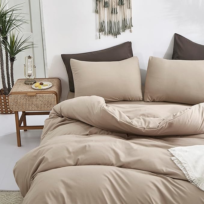 CLOTHKNOW Khaki Queen Comforter Set 3Pcs Cream Coffee Bedding Comforter Sets Soft Taupe Queen Comforter All Season Wheat Tan Comforter Sets Queen