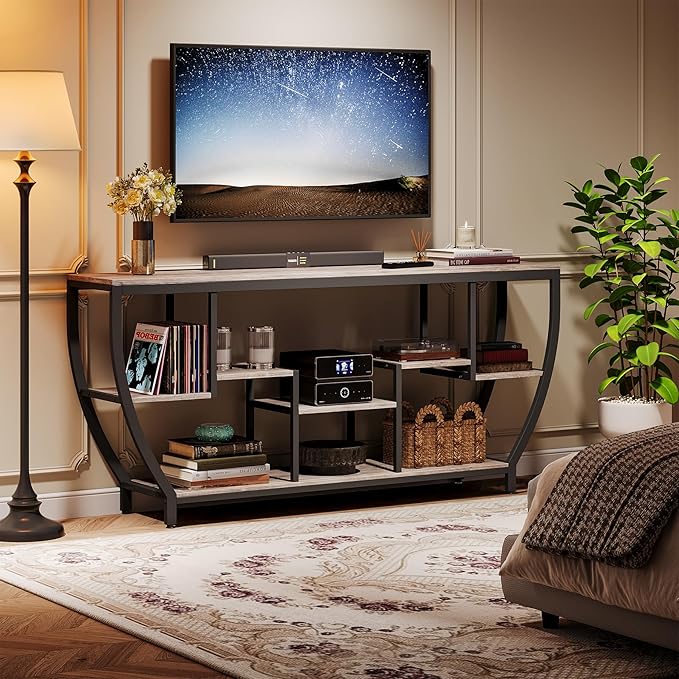 Tribesigns TV Stand for Televisions up to 80 Inches, 70.9 Inches Entertainment Center with Storage Shelves, Wood TV Media Console Table Unit for Living Room, Bedroom, Grey