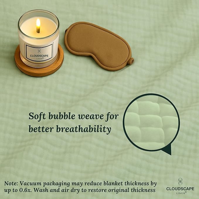 Soft 4 Layer Muslin Cotton Blankets Queen Size for Bed, 100% Cotton Blanket for All Season, Pre-Washed Gauze, Best Summer Blanket, 92x92, Seafoam Green