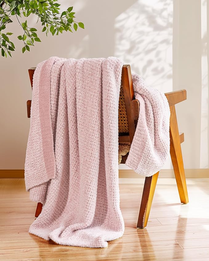 Super Soft Throw Blanket 50 x 60 Inches, Half-Side Plush Fuzzy Blanket for Couch, Sofa, Bed & Chair, Warm Cozy Lightweight Knit Blanket for Fall & Winter
