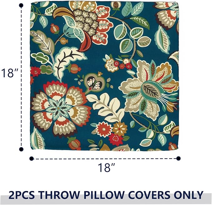 Outdoor Throw Pillow Covers 18”x18”, Decorative Pillow Covers for Patio Furniture, Modern Cushion Cases for Garden Couch Home Sofa Bed Office Chair, Pack of 2,Peacock Blue