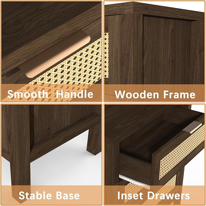 Wood 5 Dresser for Bedroom, Wide Rattan Drawer with Gold Handle for Bed Room, Hallway, Brown Oak