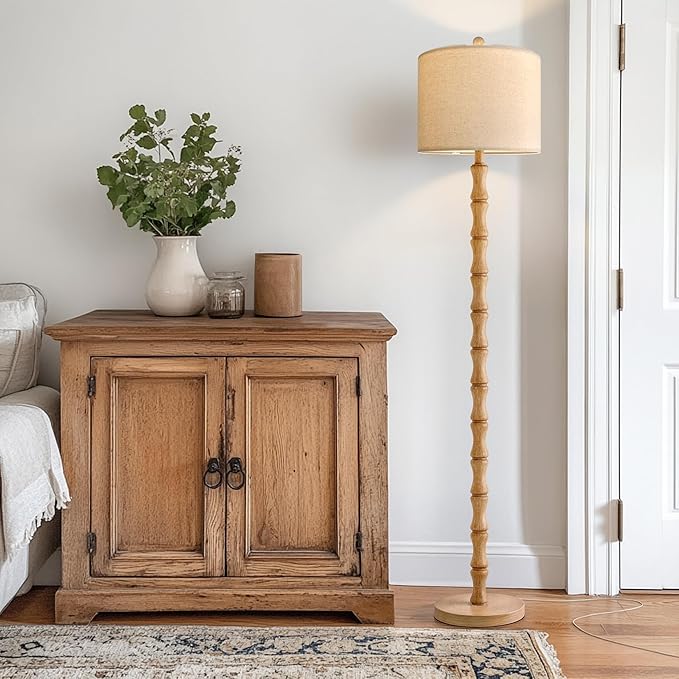 BOBOMOMO 62" Farmhouse Floor Lamp for Living Room, Retro Corner Floor Lamp Rotary Switch, Rustic Standing Lamp for Bedroom, Corner, Nursery, Dining Room, Bedroom, House