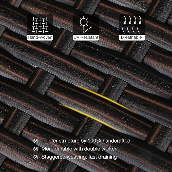 PHI VILLA 7 Piece Outdoor Dining Set for 6, 64" Wrought Iron Dining Table with Umbrella Hole & Cushioned Rattan Chairs for Patio, Yard, Porch, Deck
