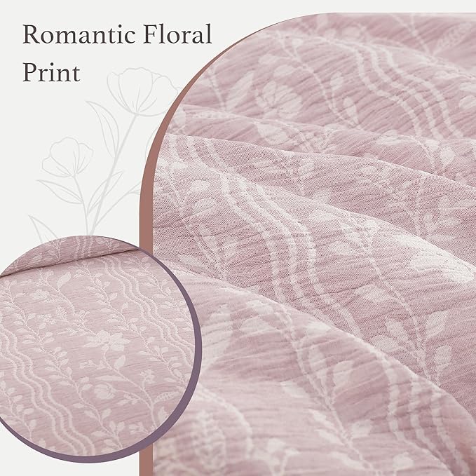 Full Comforter Set -7 Pieces Floral Pink Comforter Set for All Seasons, Bed in a Bag Full with Botanical Flowers Comforter, Sheets, Pillowcases & Shams