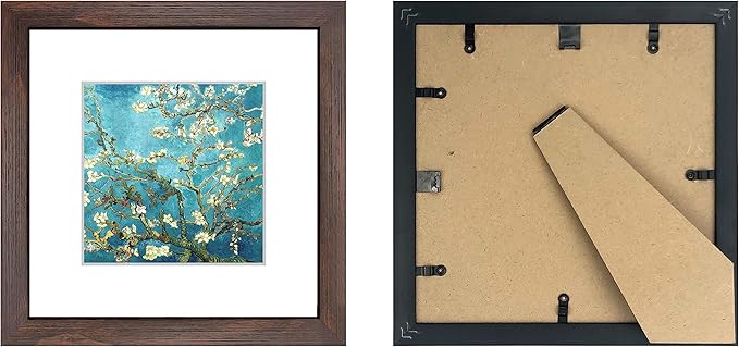11x11 Picture Frame Set of 6 with Real Glass for Pictures 8x8 with Mat or 11x11 Without Mat, Wall Gallery or Tabletop display Photo Frames in Walnut