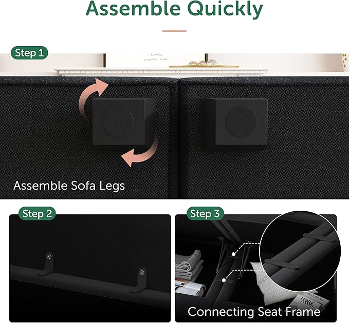 HONBAY Modular Sectional Sofa Velvet Sleeper Couch with Storage Seats Oversized Sectional Couches for Living Room,Black