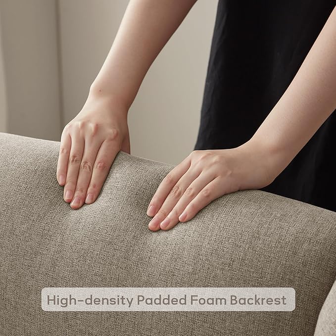 High Back Living Room Chairs, Fabric Accent Chair, Comfy Upholstered Armchair with Wooden Legs for Living Room, Bedroom, Apartment (2, Brown)