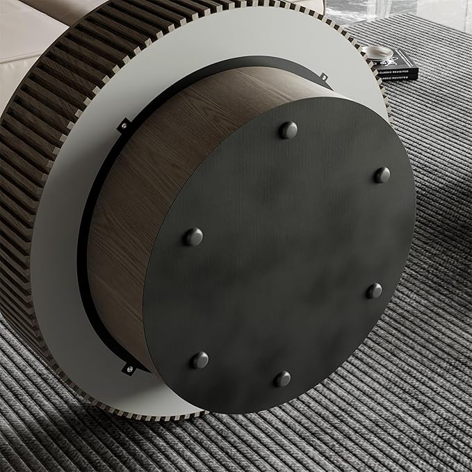 Round Coffee Table for Living Room, Accent Fluted Drum Coffee Table with Storage, Modern Solid Wood Veneered Circle Center Tea Table for Small Space Apartment (31.5''D×14''H-Grey)