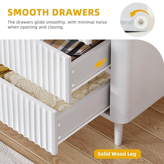 DWVO Fluted 3 Drawer Dresser, 32.5 Wider Modern Dressers Chest of Drawers with Solid Wood Legs, Wood Storage Dresser Organizer for Dorms, Flats, Living Rooms, Hallways, White