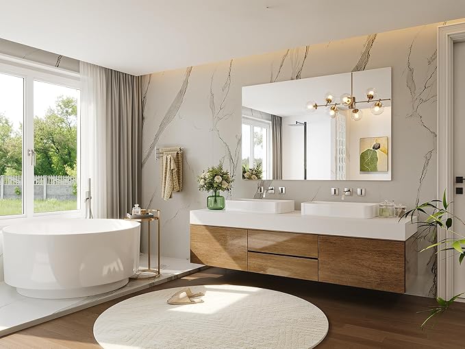 Frameless Mirror, 55" x 36" Frameless Bathroom Mirror, Large Vanity Wall Mirrors Home Gym Tempered Glass Mirror for Over Sink, Yoga Studio, Bedroom, Living Room