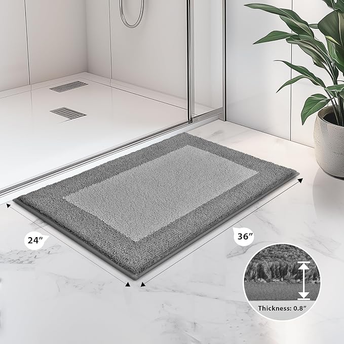 Bathroom Rugs 24" x 36", Non-Slip Extra Soft Absorbent Bath Rugs, Machine Washable Quick Dry Bath Mats for Bathroom Floor, Shower, Bathtub and Sink, Grey & Dark Grey
