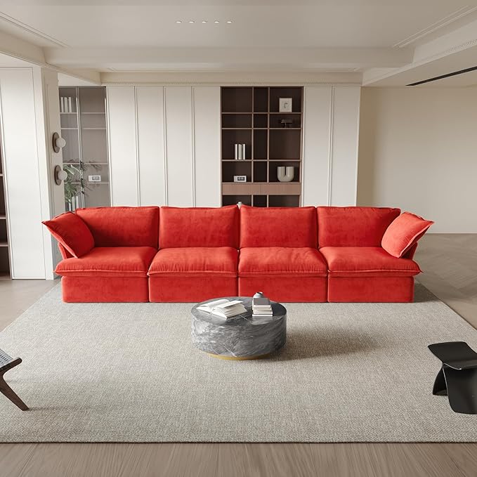 JACH Modular Sectional Couches for Living Room, 162" Deep 4 Seats Sectional Sofa, Cushion Covers Removable, Two Corners and Two Middle, Sofas Furniture for Living Room, Red
