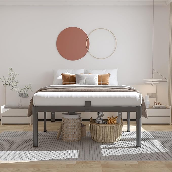 ROIL 14 inch Twin Bed Frames with Headboard Hole and Round Corner Legs Mattress Retainers 3500LBS Heavy Duty Steel Slats No Box Spring Needed Platform Noise-Free Easy Assembly