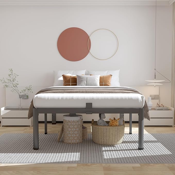 ROIL 12 inch Twin Bed Frames with Headboard Hole and Round Corner Legs Mattress Retainers 3500LBS Heavy Duty Steel Slats No Box Spring Needed Platform Noise-Free Easy Assembly