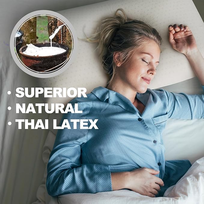 Talalay 100% Natural Premium Latex Pillow,Bed Pillow for Sleeping with Removable Cotton Cover, Helps Relieve Pressure, Breathable, Pressure Relief, Durable, Best Gift (Queen (Medium))