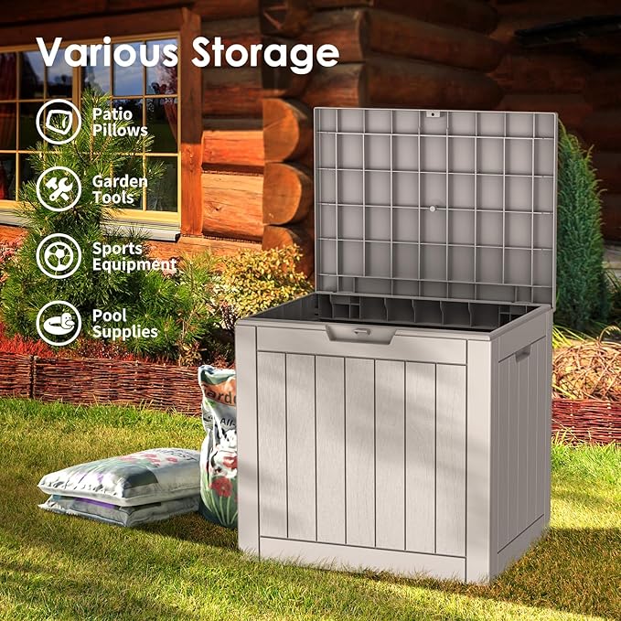 Resin Deck Box - 30 Gallon Lockable Outdoor Storage, Water-Resistant Indoor/Outdoor Bin for Package Delivery, Patio Cushions, Gardening Tools