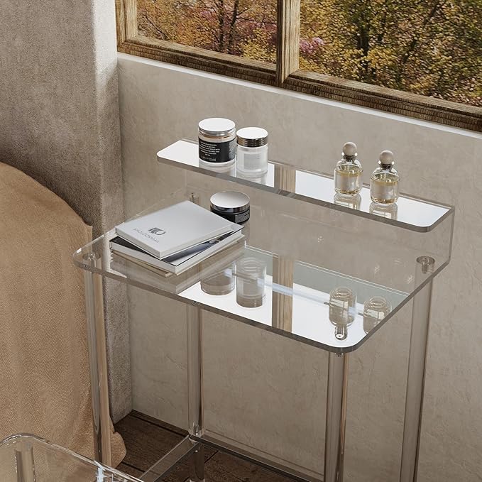 Eglaf Acrylic Small Vanity with Mirror - 23.6'' L x 15.8'' W x 33.9'' H - Modern Makeup Vanity Desk for Small Spaces - Clear Makeup Table Dressing Table, for Bedroom, Cloakroom
