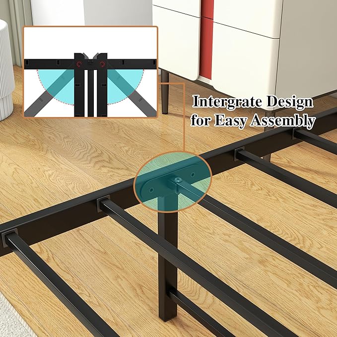 Full Size Bed Frame with Storage Headboard/USB Charging Station,Metal Platform Bed Frame Full Size No Box Spring Needed,Noise-Free,Strong Steel Slats Support,Warm Grey