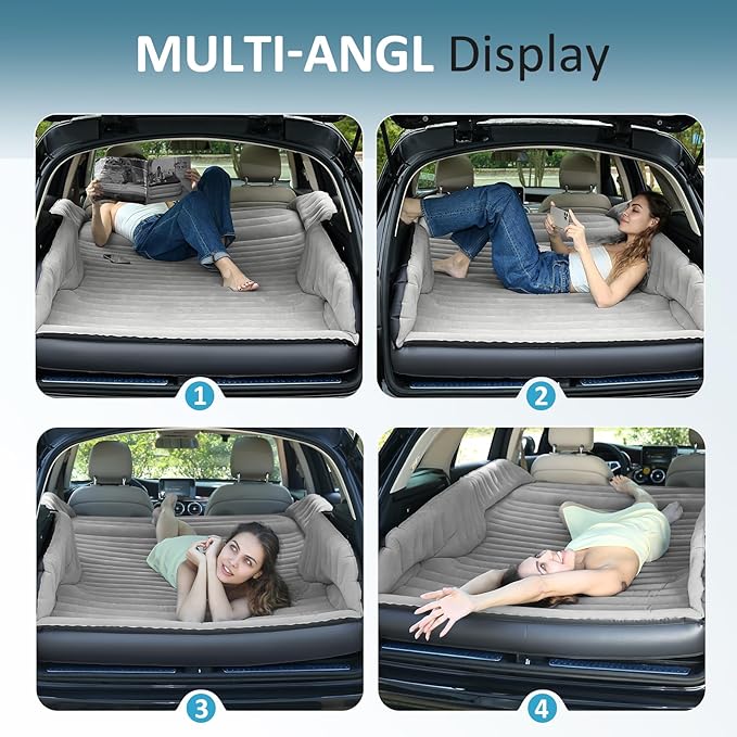 Self-Inflating SUV Air Mattress with Built in Electric Pump，car air Mattress for Trunk，Portable car Mattress for Travle and Camping (Light Gray)