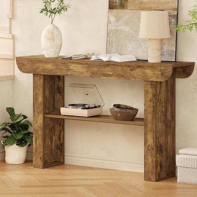 55-Inch Farmhouse Console Table,3-Tier Rustic Entryway Table with Storage,Rectangular Sofa Table Behind The Couch for Living Room, Hallway, Entrance