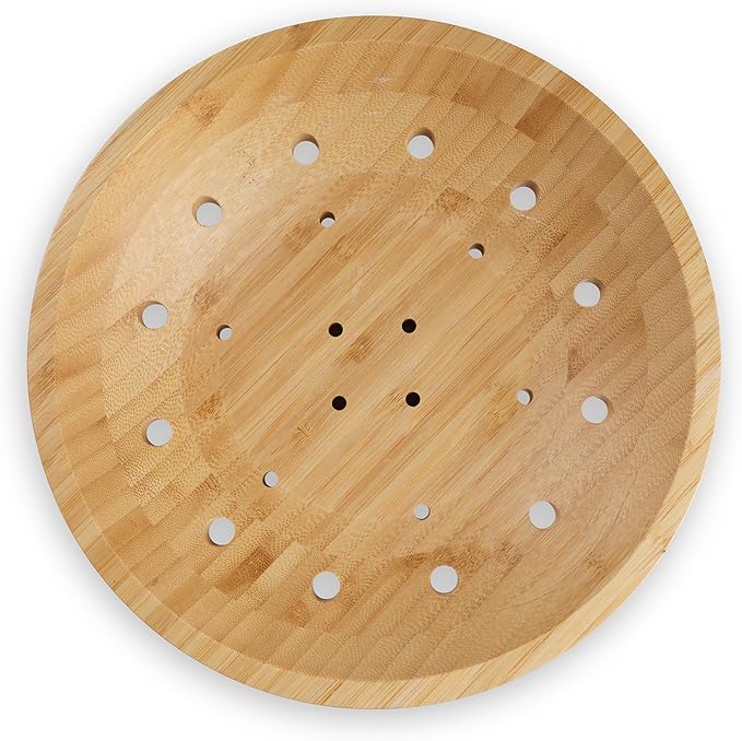 Fruit Basket Fruit Bowl for Kitchen Counter - Wooden Pedestal Bowl with Ventilation Holes, Decorative Bamboo Holder, Wooden Serving Frutero for Produce and Vegetable Storage, Wood Decorative Gift Idea