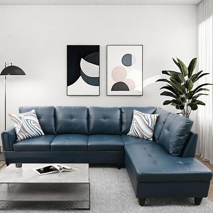 L Shaped Couch, Modular Sectional Sofa with Chaise, Modern Modular Sofas Furniture Sofa Couches for Living Room/Apartment/Office/Bedroom, Dark Grey Blue