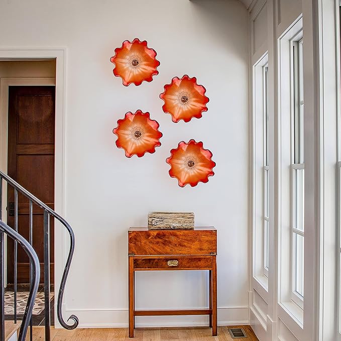 Hand Blown Glass Wall Plates Decor, Modern Unique Glass Wall Art, Murano Blown Glass Wall Art with Transparent and Easy to Clean for Staircase, Living Room, Kitchen, Hallway