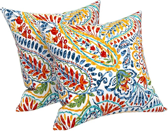 LVTXIII Outdoor/Indoor Throw Pillows, Decorative Throw Pillows with Inserts, 18”x18” Square Pillows for Bed, Couch, Sofa and Patio Furniture (Set of 2, Paisley Multi)